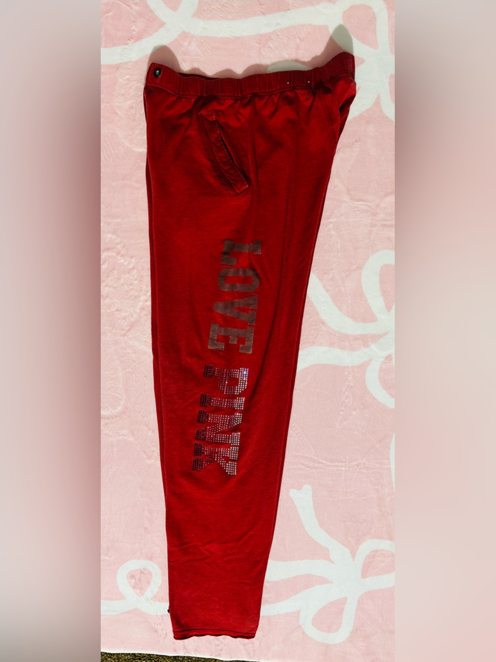 Red ombré rhinestone LOVE PINK Jogger Pants